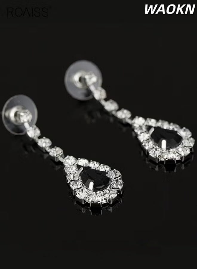 WAOKN 2 Piece Jewelry Set of Necklace and Earrings Shiny teardrop shape Diamond Chic Rhinestone Decor Jewellery Set , suitable for Women , Ladies , Gift for Girlfriend Wife Mother Bridesmaids Wedding Party Accessories , unisex , black. - Image 5